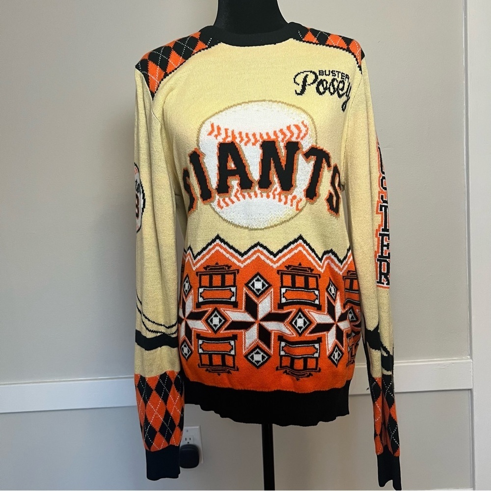 San Francisco Giants Buster Posey Crewneck Argyle Holiday Christmas Sweater Sz M